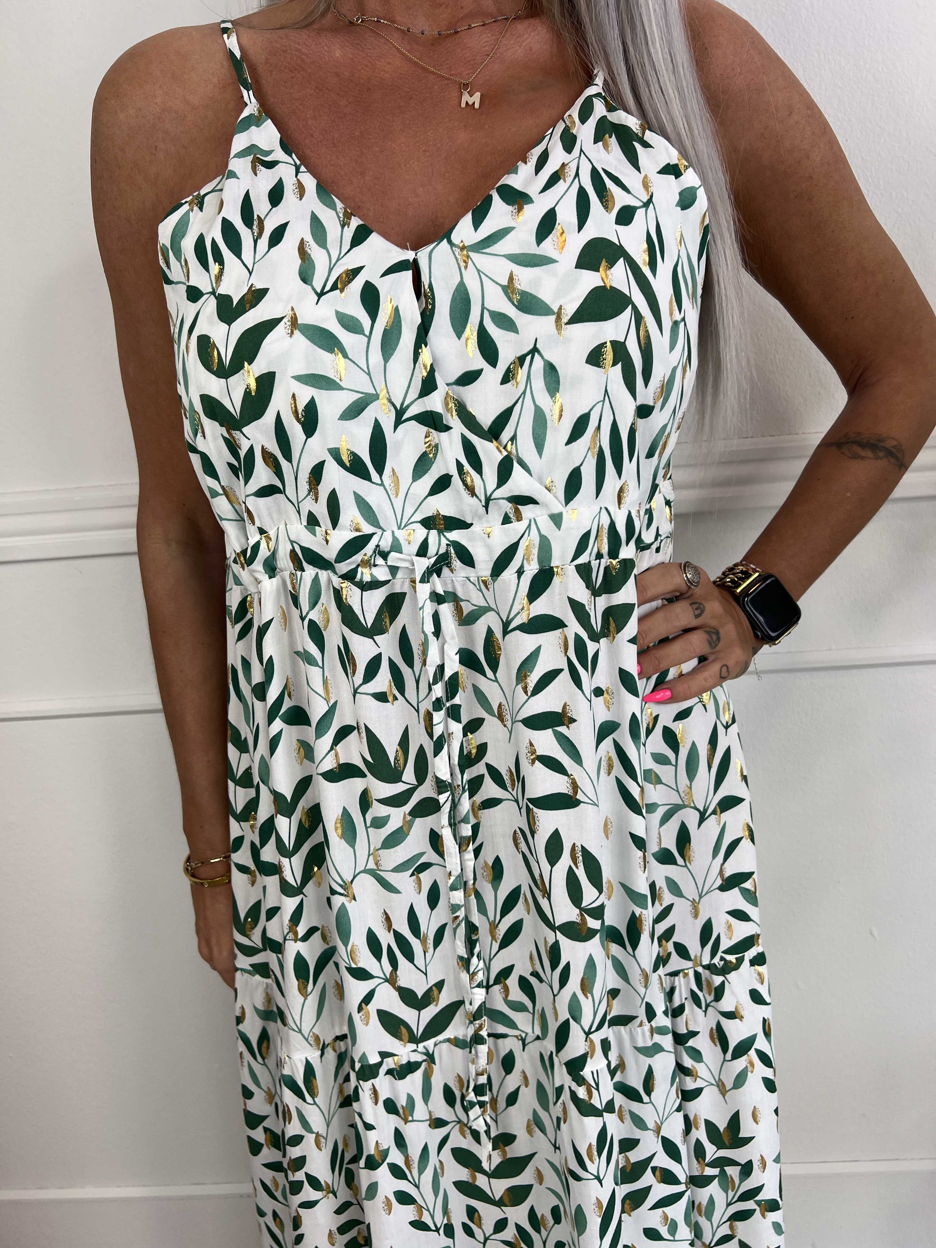 Lucie Leaf - Viskosbandsklänning i bladmönster med v-ringning